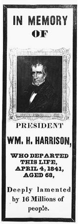 Americans in mourning over the sudden death of President Harrison in 1841 expressed their grief by wearing armbands such as the above. THE LIBRARY OF CONGRESS