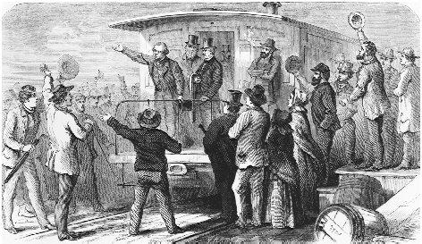 Johnson toured the nation by railway during the 1866 congressional elections in an unprecedented attempt to bolster the campaigns of Democratic candidates and his Reconstruction policies. THE LIBRARY OF CONGRESS