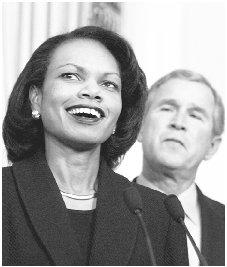 President Bush relied heavily on trusted advisers such as national security adviser Condoleezza Rice in the wake of 11 September 2001. AP/WIDE WORLD PHOTOS
