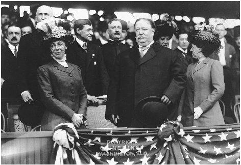 Presidents have long taken part in the ceremonial aspects of baseball. Here, President Taft attends a Washington Senators game in 1910. THE LIBRARY OF CONGRESS