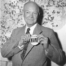 Dwight Eisenhower sports a button that shows his support and affection for his better half. BETTMAN/CORBIS