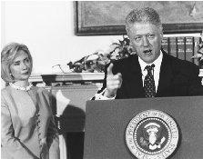 Hillary Clinton publicly supported her husband's denials regarding Monica Lewinsky, beginning with her appearance with the president when he first refuted the charges that he had had an affair with the former White House intern. ARCHIVE PHOTOS